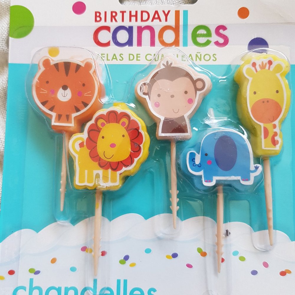 Zoo Animals Birthday Toothpick Candles, 5pcs - NEW